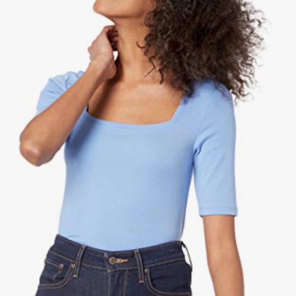 Amazon Essentials Womens Square Neck Tee, XL, Blue, Good Condition
